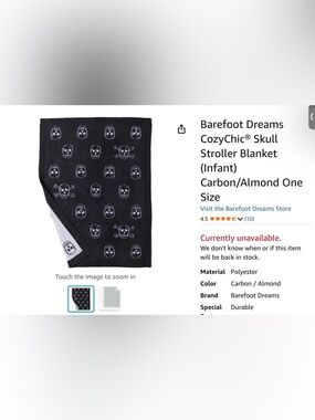 NOT SELLING!!! Barefoot Dreams Carbon and Almond Skull Stroller Blanket.
